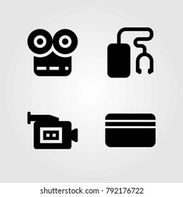 Technology vector icons set. movie player, music player and video camera