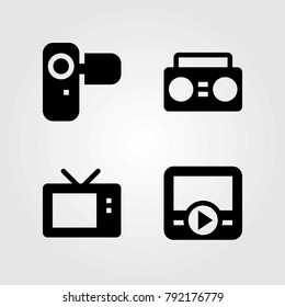 Technology vector icons set. movie player, television and camcoder