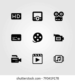 Technology vector icons set. movie player, film roll and music player