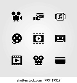 Technology vector icons set. movie player, film roll and credit card