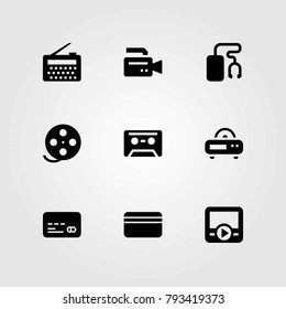 Technology vector icons set. movie player, credit card and film roll