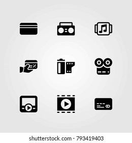Technology vector icons set. movie player, boombox and credit card
