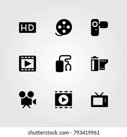 Technology vector icons set. movie player, camcoder and video camera