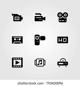 Technology vector icons set. movie player, camcoder and video camera