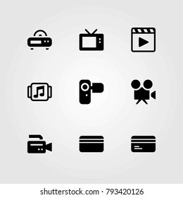 Technology vector icons set. movie player, tv and camcoder