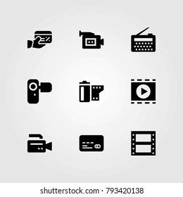 Technology vector icons set. movie player, camera and film roll