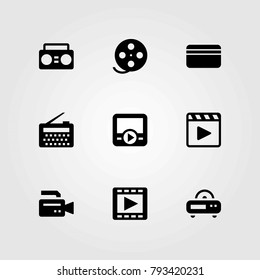 Technology vector icons set. movie player, film roll and radio