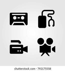 Technology vector icons set. music player, cassette and video camera