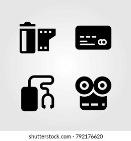 Technology vector icons set. music player, credit card and film roll