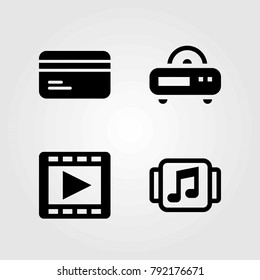Technology vector icons set. music player, credit card and movie player