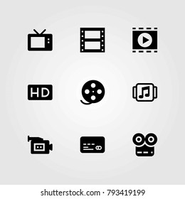 Technology vector icons set. music player, film roll and hd