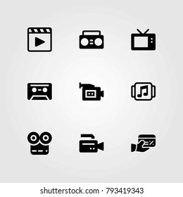 Technology vector icons set. music player, tv and television