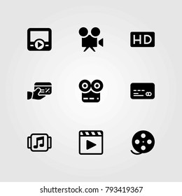 Technology vector icons set. music player, credit card and video camera