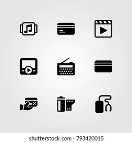 Technology vector icons set. music player, film roll and movie player