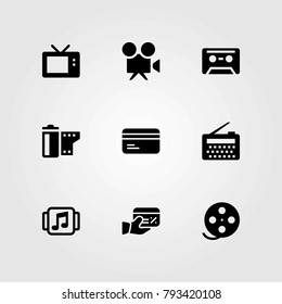 Technology vector icons set. music player, video camera and radio