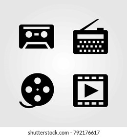 Technology vector icons set. radio, cassette and film roll