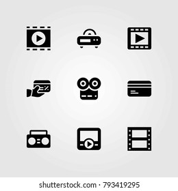 Technology vector icons set. radio, film roll and boombox