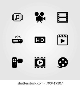 Technology vector icons set. radio, music player and camera
