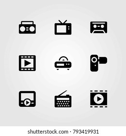 Technology vector icons set. radio, tv and camera