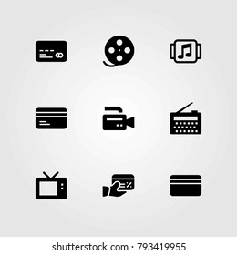 Technology vector icons set. radio, film roll and music player