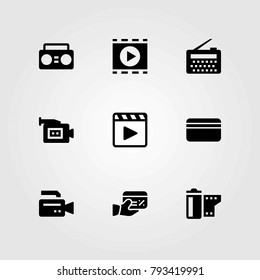 Technology vector icons set. radio, credit card and video camera