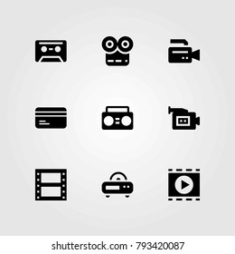 Technology vector icons set. radio, credit card and boombox
