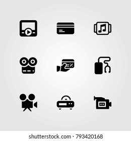 Technology vector icons set. radio, video camera and movie player