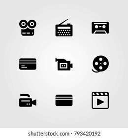 Technology vector icons set. radio, credit card and film roll
