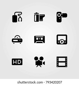 Technology vector icons set. radio, film roll and music player