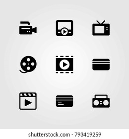 Technology vector icons set. television, boombox and film roll