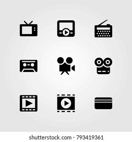 Technology vector icons set. television, video camera and movie player