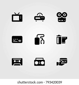 Technology vector icons set. television, music player and movie player