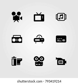 Technology vector icons set. tv, radio and music player