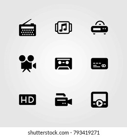 Technology vector icons set. video camera, hd and movie player