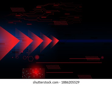 Technology Vector illustration Abstract futuristic circuit board,  hi-tech computer digital technology concept, Red triangle technology sci fi  on  black color background.  HUD UI interface GUI screen