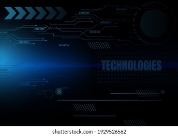 Ilustración del vector de tecnología Resumen tarjeta de circuito futurista, concepto de tecnología digital de alta tecnología informática, ciencia ficción de tecnología azul sobre fondo de color negro.  pantalla virtual de interfaz de interfaz de usuario HUD