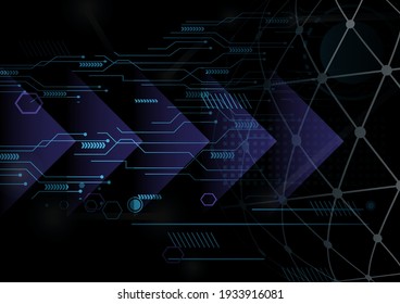 Technology Vector illustration Abstract futuristic circuit board,  hi-tech computer digital technology concept, Purple triangle technology sci fi  on  black color background.  HUD UI interface.