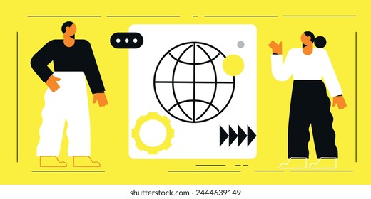 Technology. Vector illustration of website design, development, programming, SEO. Digital chat bot, robot application, conversation