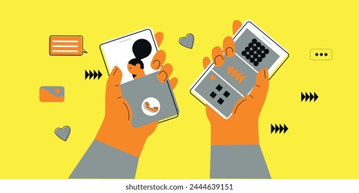 Technology. Vector illustration of website design, development, programming, SEO. Digital chat bot, robot application, conversation