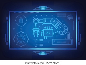 technology vector infographic Artificial intelligence concept vector illustration in blue neon style on dark blue background.
