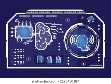 concepto de ciberseguridad vectorial de tecnología. Mecanismo de protección, privacidad del sistema.  concepto de tecnología. Elementos para la interfaz HUD. Ilustración vectorial para su diseño.