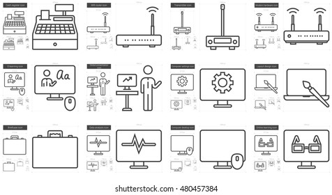 Technology vector line icon set isolated on white background. Technology line icon set for infographic, website or app. Scalable icon designed on a grid system.