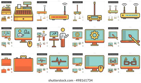Technology vector line icon set isolated on white background. Technology line icon set for infographic, website or app. Scalable icon designed on a grid system.