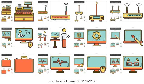 Technology vector line icon set isolated on white background. Technology line icon set for infographic, website or app. Scalable icon designed on a grid system.