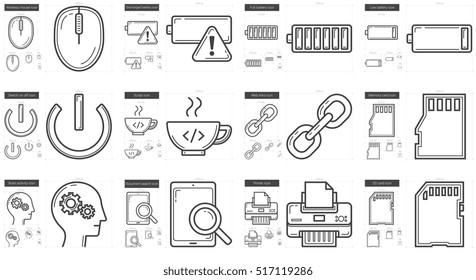 Technology vector line icon set isolated on white background. Technology line icon set for infographic, website or app. Scalable icon designed on a grid system.