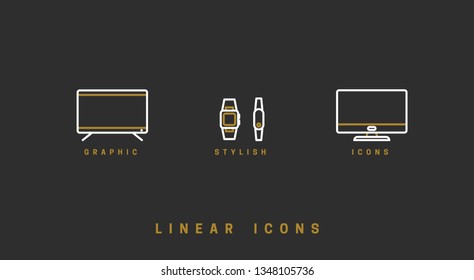 Technology vector linear icon, gadgets, set devices