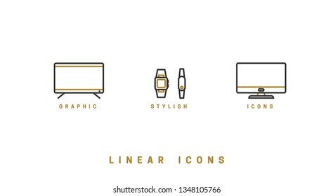Technology vector linear icon, gadgets, set devices