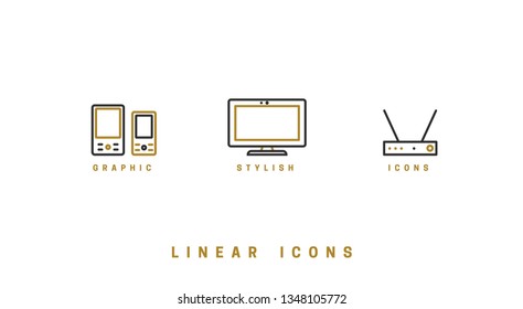 Technology vector linear icon, gadgets, set devices