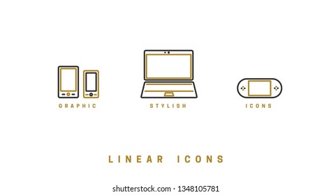 Technology vector linear icon, gadgets, set devices