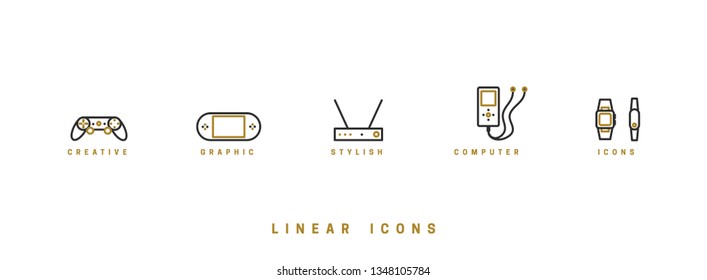 Technology vector linear icon, gadgets, set devices